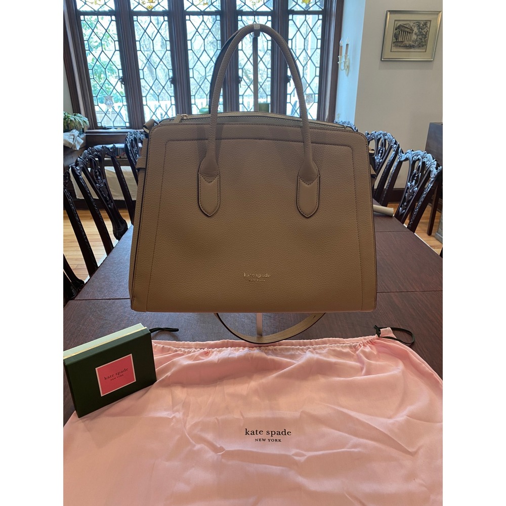 Kate Spade New York Knott Large Pebbled Leather Satchel Taupe Beige Handbag
